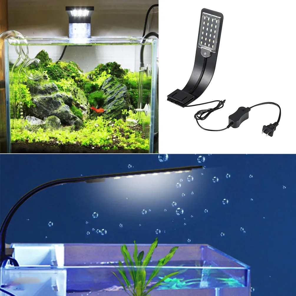 Lámpara de rium de 10W LED Luces ultrafinas 220V IPX7 Luz azul blanca Clip compacto en pecera 24 LED Planta tic Y200917