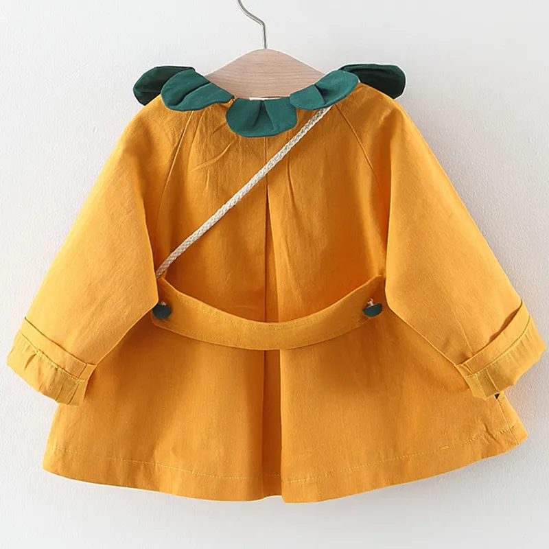 Humor Bear Autumn Baby Girl Clothes Petal Collar Baby Princess Dress Long Sleeve Button CoatFlower Bag Kids Clothing LJ201223