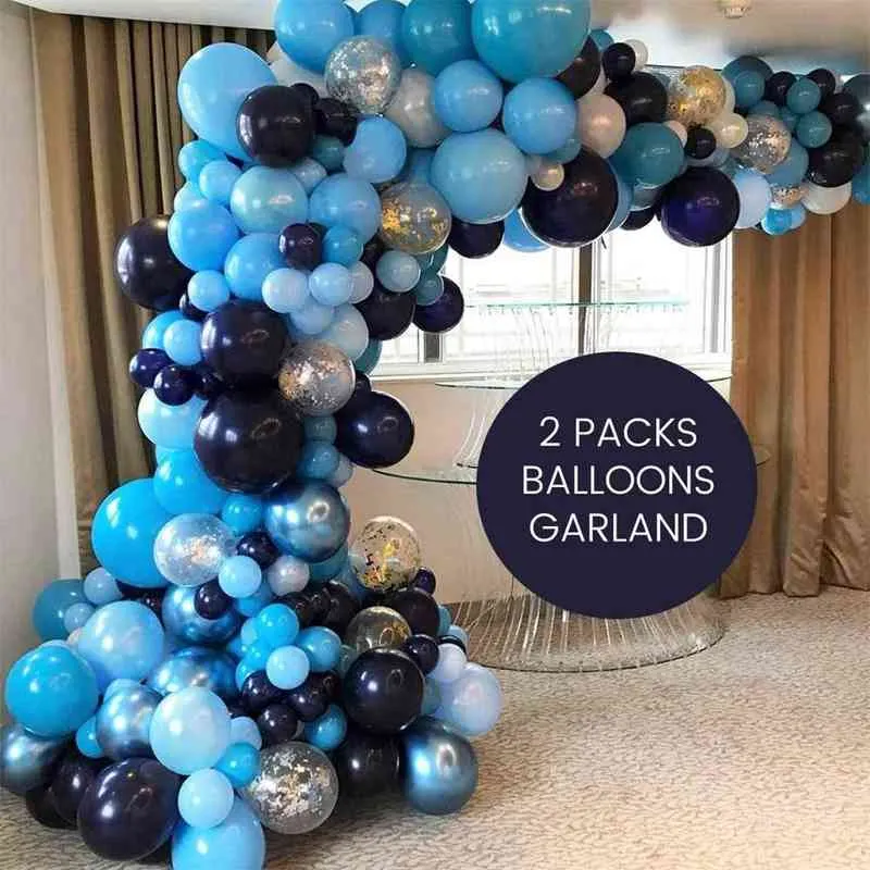 Retro Color Navy Blue Balloons Garland Gold Silver Confetti Balloon Arch Birthday Wedding Party Decor 211216