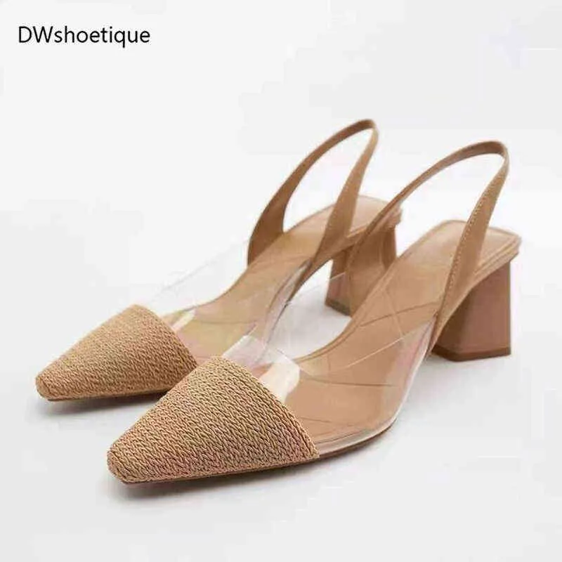 Dress Shoes Spring chunky heel pointed toe women slingbacks close toe women dress shoes 220315