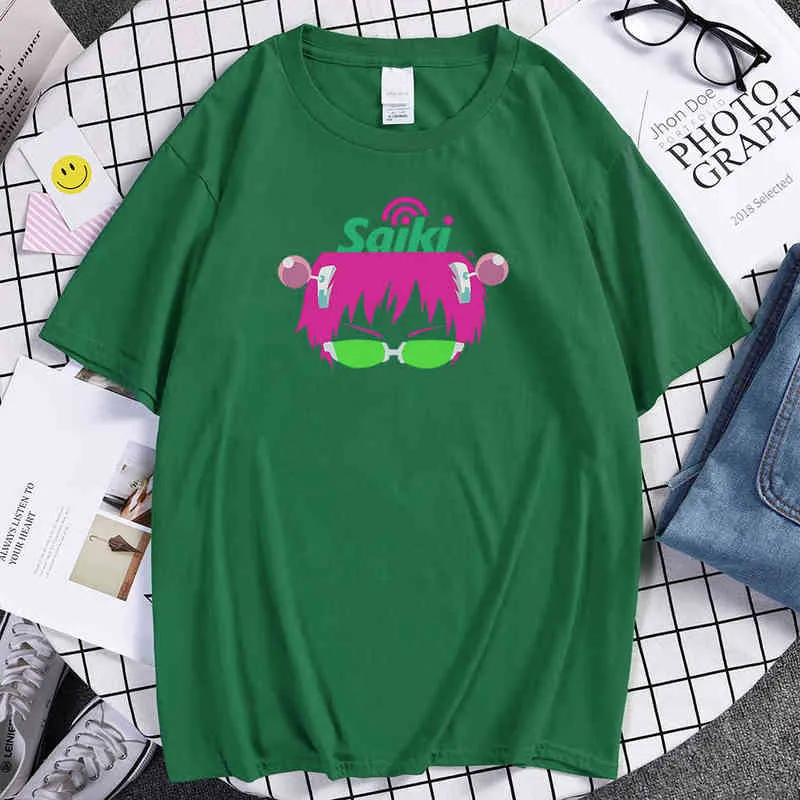 Cool Saiki K. Мультфильм Печать мужские футболки Crewneck Дышащие футболки Летний Винтаж Спортивная одежда Негабаритная Свободная футболка Men Y220214