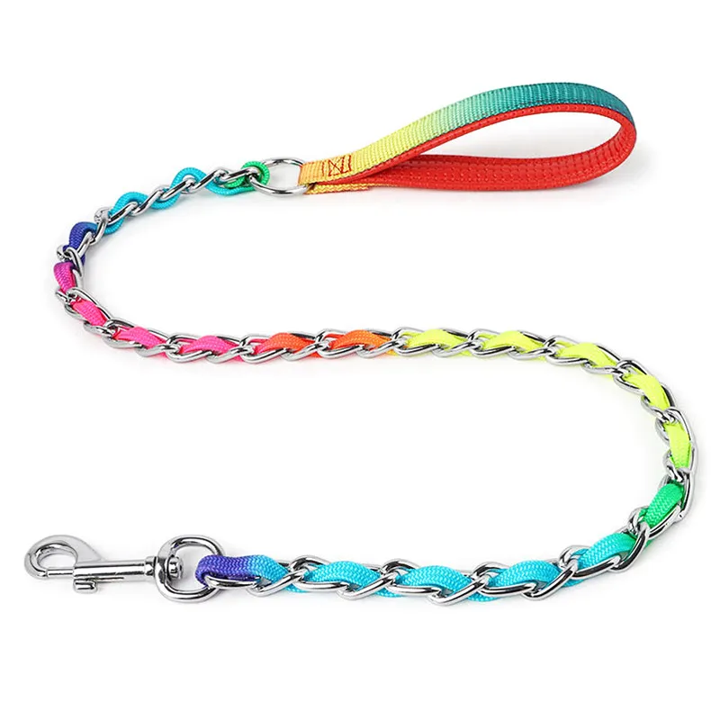 Benepaw Rainbow Dog Collar Lead Set Sturdy Stainless Steel P Choke Metal Chain Pet Leash For Small Medium Large Dogs Training LJ201111