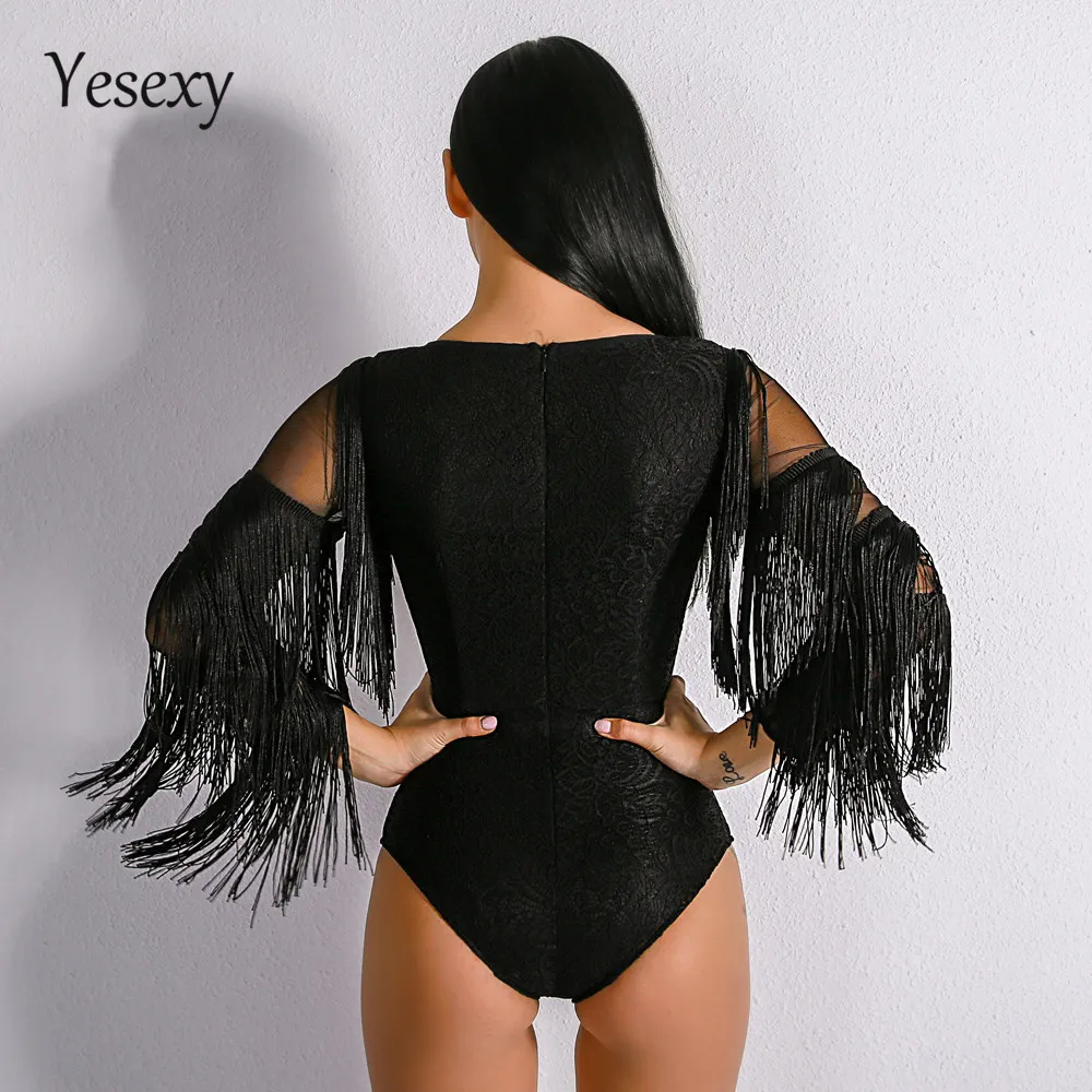 Yesexy 2020 Summer Sexy Deep v Solidny kolor Tassel Kobiety Bodysuit Bodysuit Rompers Rompers Playsits VR8917 T200704
