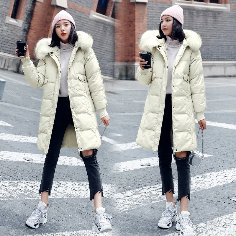 winter 100% white duck down jacket natural fur collar long slim body beauty ladies 201103