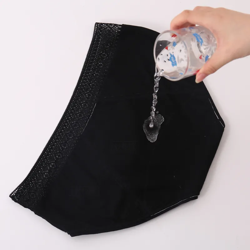 Sous-vêtements menstruels noirs Quatre couches de femmes anti-fuite SHIFIERS Dentelle Panies Dentelle Dentelle Slips LJ200822