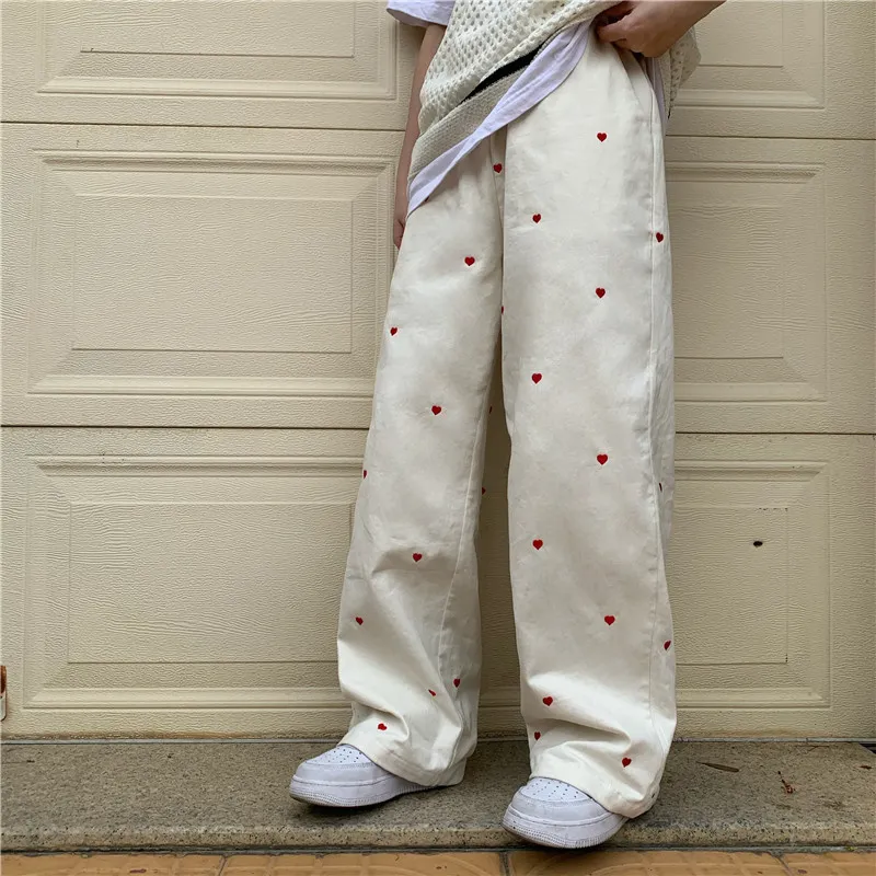 white pants woman high love waist Harajuku sashes pockets office ladies fashion middle aged streetwear women 220211
