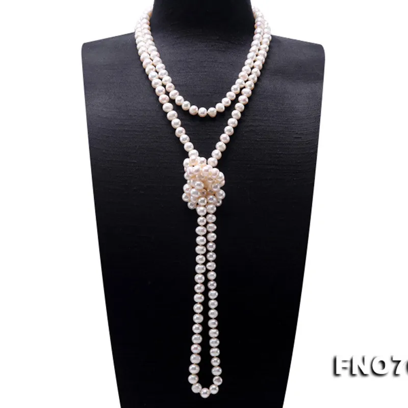 JYX Pearl Sweater Necklaces Long Round Natural White 8-9mm Natural Freshwater Pearl Necklace Endless charm necklace 328 201104245l