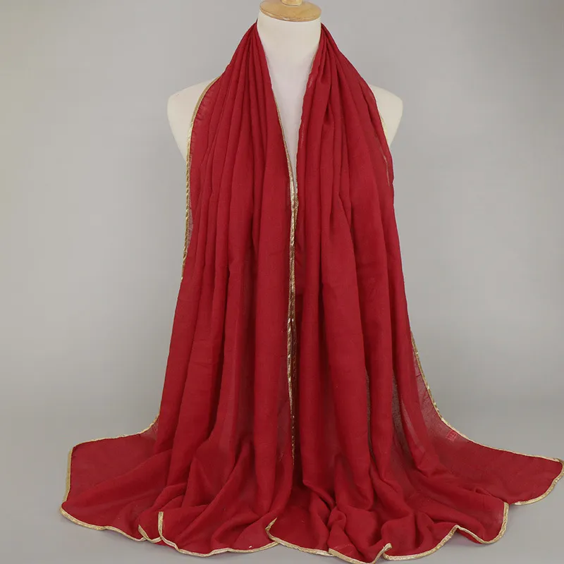 Bufanda chal con cadena dorada de viscosa y algodón liso con estampado para mujer, hiyab Pashmina liso, diadema de invierno, bufanda musulmana, Foulard Sj3338