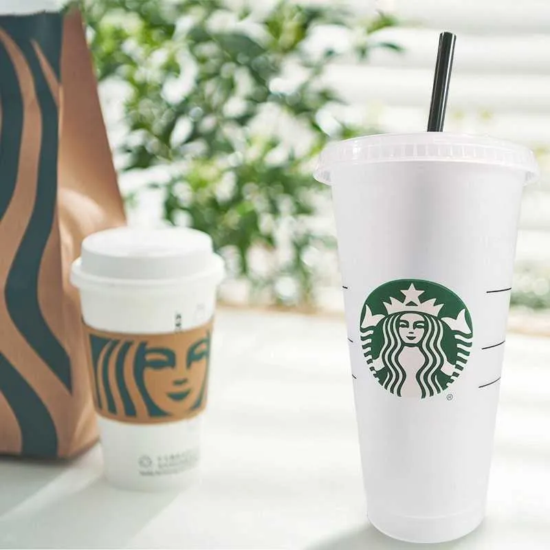 Réutilisable Starbucks Cold Cups Plastique Noir Transparent Starbucks Tumbler avec Couvercle Paille Noir Tasse oz gyhu