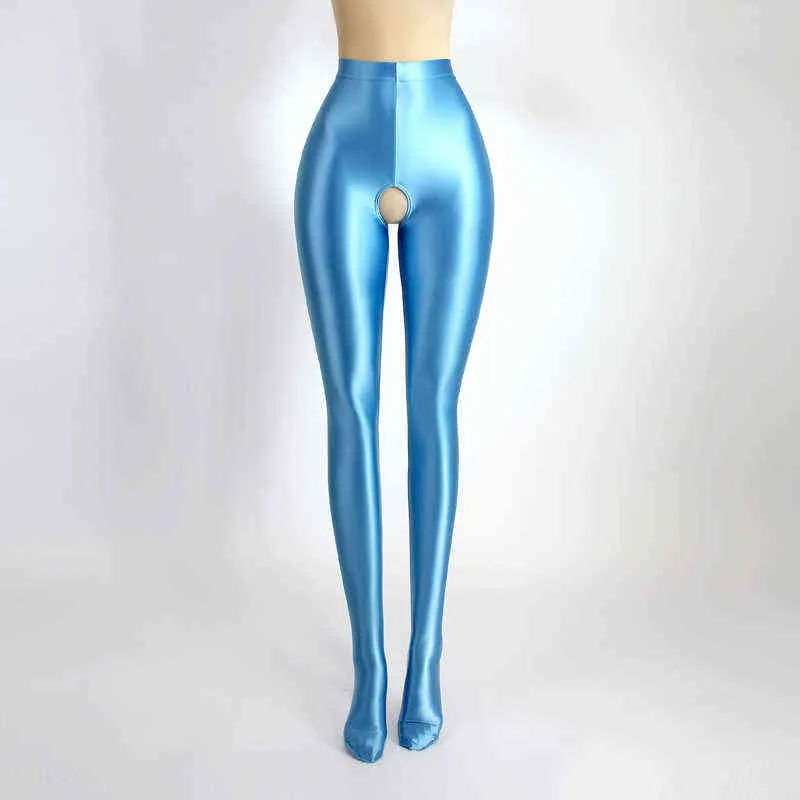 Legging sem costuras sexy calça aberta entrepernas cetim óleo brilhante opaco meia-calça brilhante brilhante alta plus size calças treino H1221208L