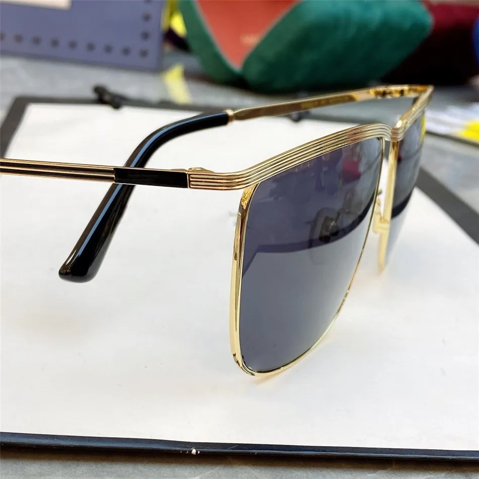 Edle Herren-Sonnenbrille mit quadratischem, grauem Linsendesign, Brille mit graviertem Muster, goldenem Metall, dünnem Rahmen, Damen-Sonnenbrille 0309E