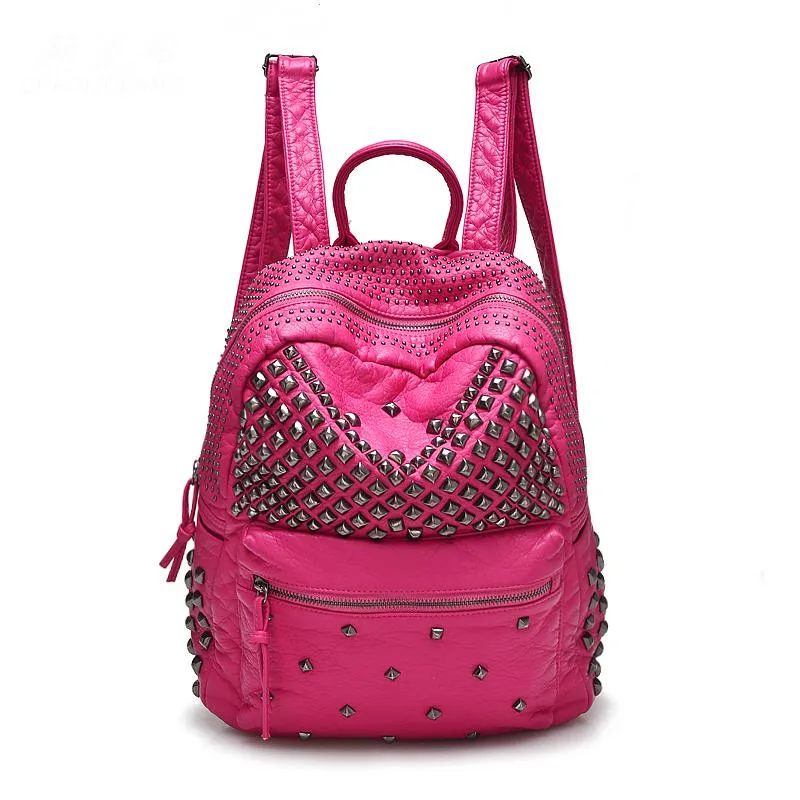 Backpack 2021 Fashion Women Backpacks Washed Leather Lady Girls Travel Bags Rivet Student School Bag284v