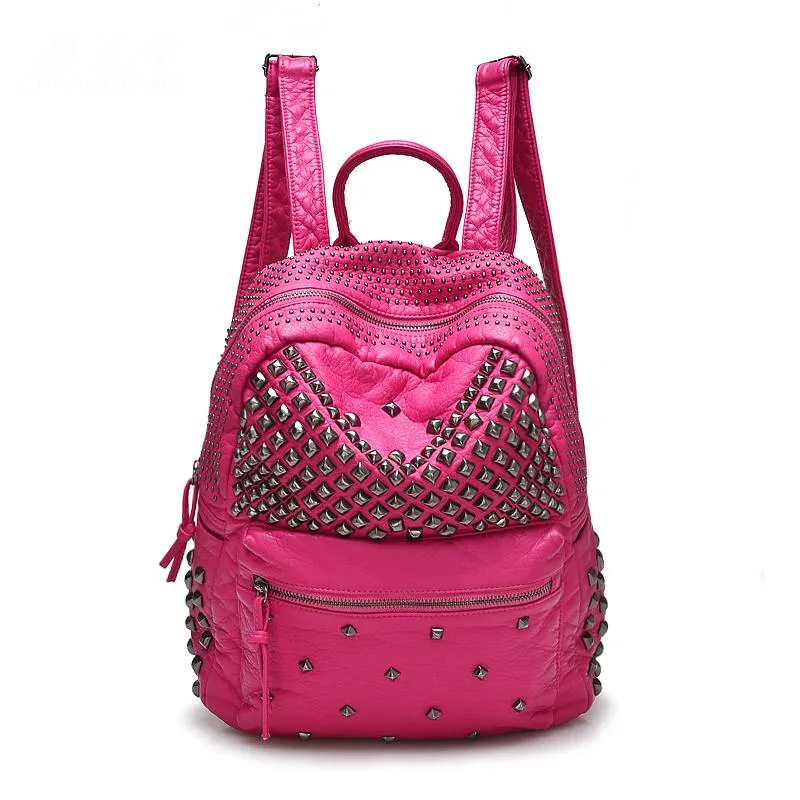 Zaino 2021 Zaini da donna alla moda Borse da viaggio ragazze in pelle lavata Borsa da scuola studenti con rivetto284v