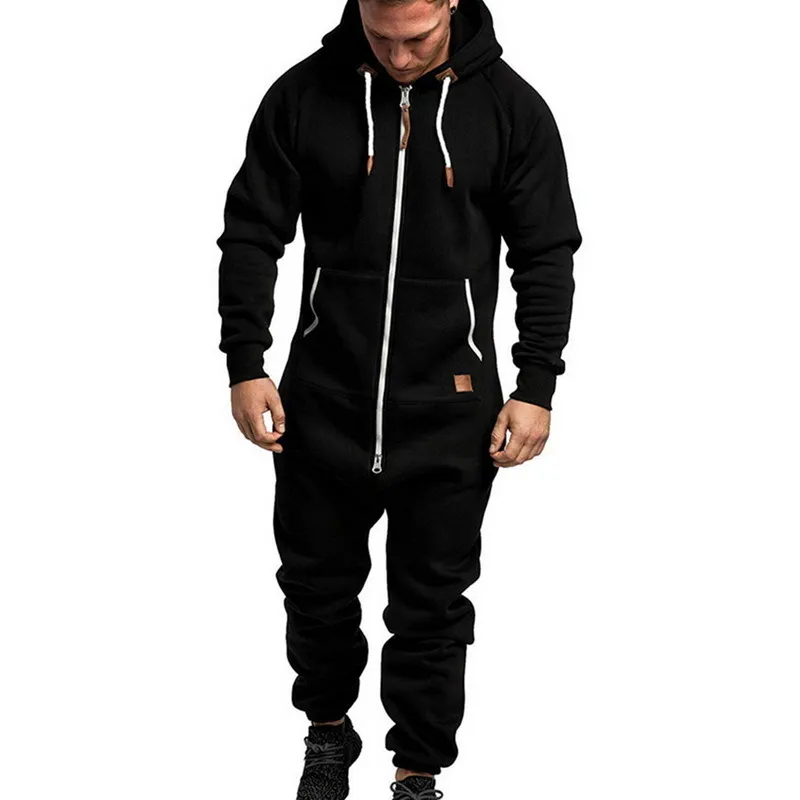 Costume Hommes Combinaison Vêtement Pajama Hiver Hommes Épissage Sweat à capuche Pyjamas Ensembles de la fermeture à glissière lâche Combinaison Hombre Tracksuits LJ201117