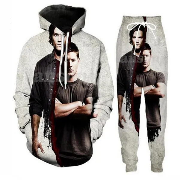 2022 Nouveaux Hommes / Femmes Supernatural Sam Drôle Impression 3D Mode Survêtements Crewneck Hip Hop Sweat et Pantalon Set Hoodies HY017