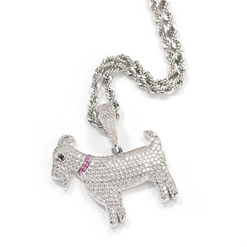 素敵な男性女性ネックレスゴールドシルバーカラーBling CZ Diamond Goat Pendant Necklace for Mens女性素敵なギフト355k