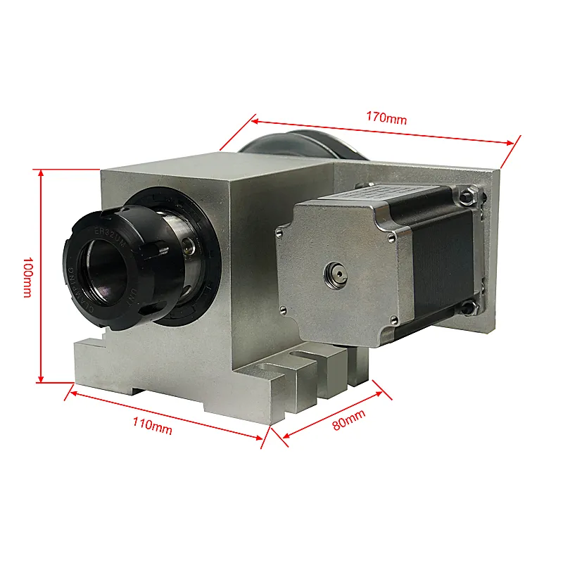 Rotary Axis 4th Axis 3M-6-ER32 med ER32 Collet Chuck 65mm och 57 Tvåfas stegmotor för CNC Router Graveringsmaskin