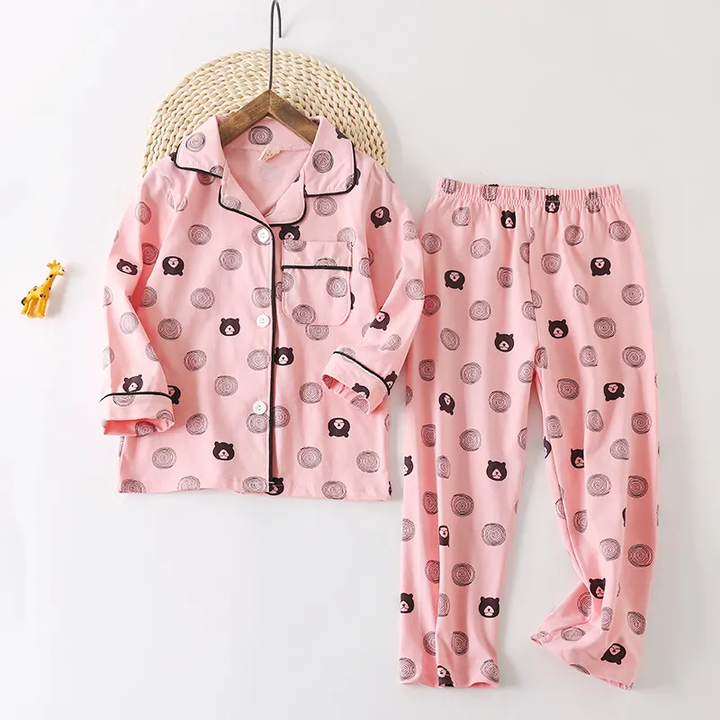 100% algodão comprimento de pijama de comprimento longo