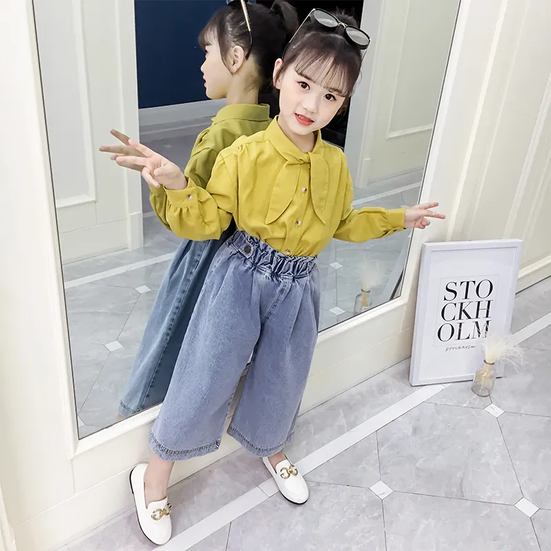 Casual Girls Loose Pants Baby Kids Clothes Fashion Elastic Waist Girls Jeans Wide Leg Pants for 6 8 10 12 Years Vestidos LJ201127