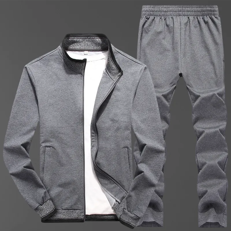 Tvådelar Set Men's Tracksuits Spring Autumn Solid Color Män Set Brand Sportwear Jacket Pants Sweatsit Plus Size Clothing 5xl 201128