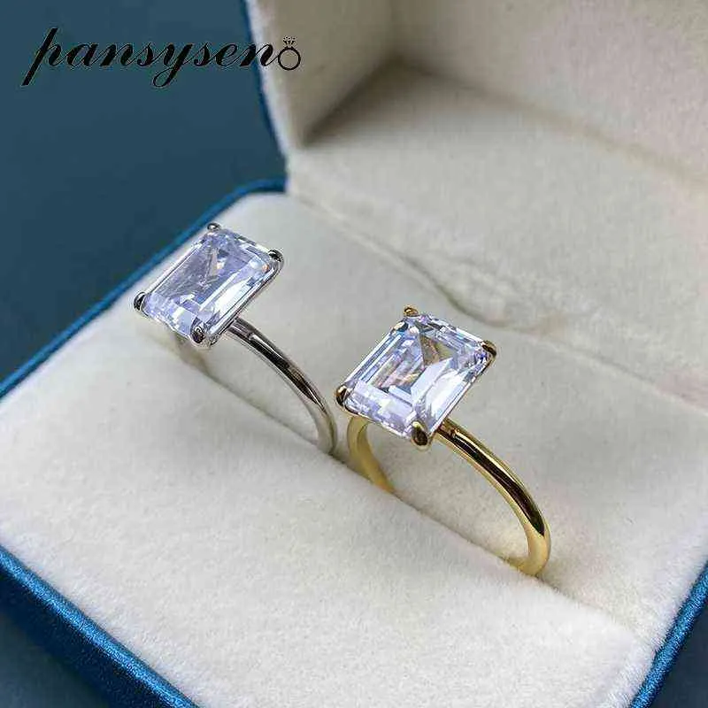 Pansysen branco amarelo rosa ouro cor luxo 8x10mm corte esmeralda aaa zircão anéis para mulher 100% 925 prata esterlina jóias finas 2225z