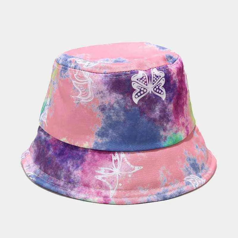 Bucket Hat Women Summer Sun Beach Autumn Pink Butterfly Wide Brim Hiphop Holiday Accessory For Teenagers Outdoor G220311