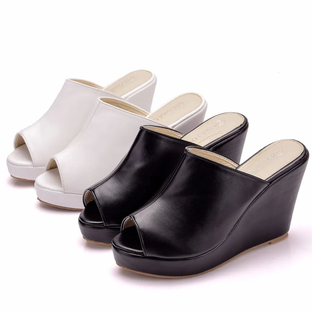 Élégant célèbre marque femmes dames mode romain Peep Toe grande taille plate-forme pantoufle chaussures à semelles compensées livraison directe Sandalen X1020