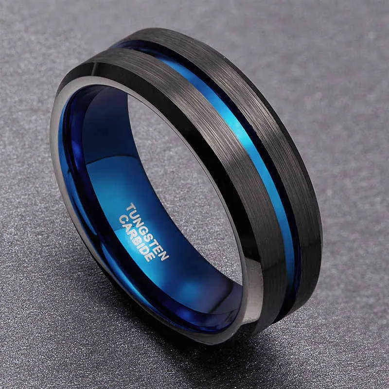 TIGRADE 6/8/10mm Blue&Black Mens Tungsten Carbide Ring Blue Line Design For Women Wedding Engagement Rings Fashion Size 6 -17 211217