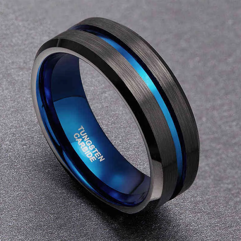TIGRADE 6/8/10mm BlueBlack Herren-Wolframkarbid-Ring Blue Line Design für Frauen Hochzeit Verlobungsringe Mode Größe 6 -17 211217
