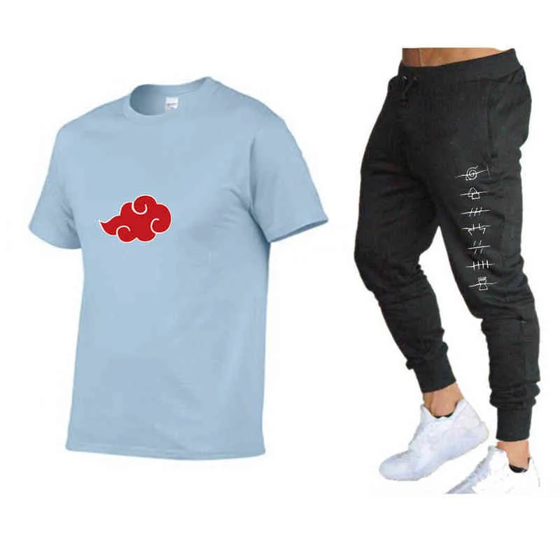 Apan Anime Akatsuki Cloud Symbole Sommer T-Shirt Hosen Set Casual Fitness Jogger Hosen T-shirt Hip Hop Mode Männer der Trainingsanzüge G1222