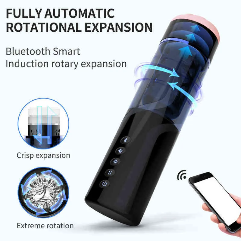 Nxy Sexo Homens Masturbators Auto Rotação Inteligente Voz Masculino Masturbator Copo Bluetooth Controlado Vibrador Silicone Vagina Real Bichano Brinquedos Para 1222