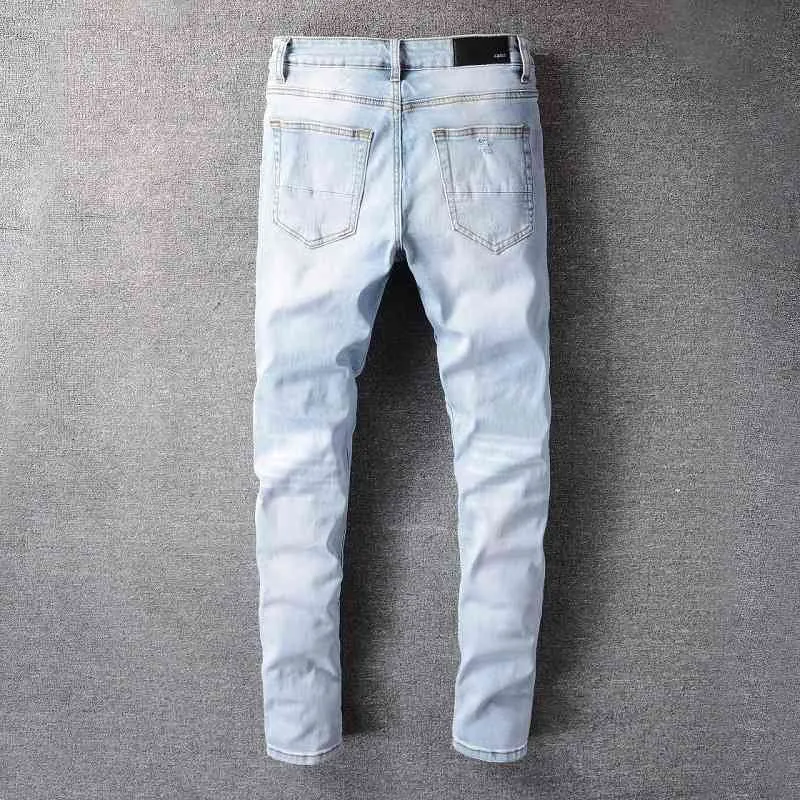 designers jeans amirrss mäns byxor nya oss casual hip hop high street slitna och slitna tvättade stänk bläck färg målning smal passform jeans mäns #699 5480