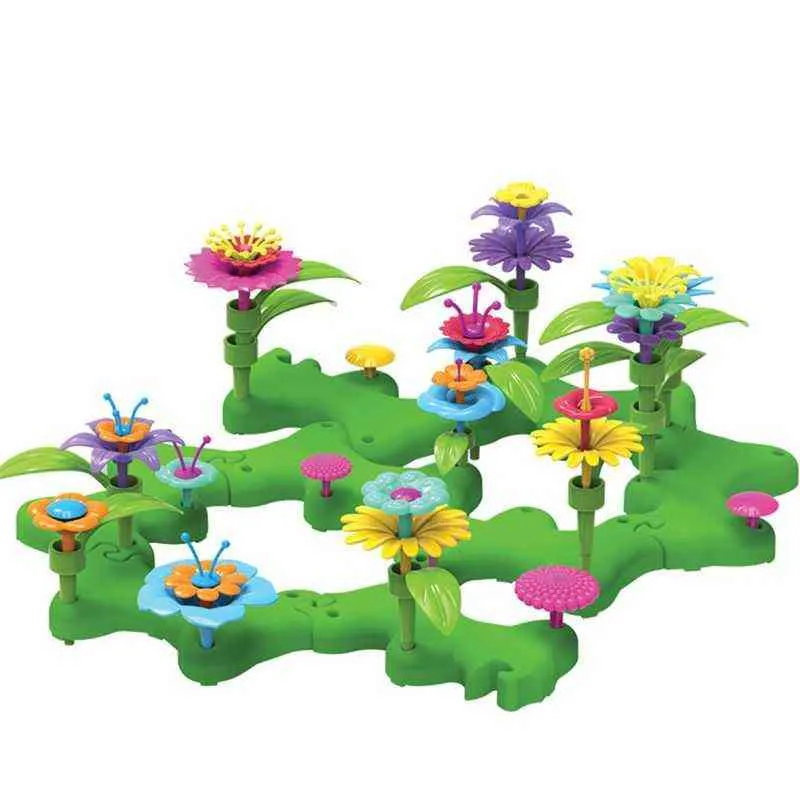 フラワーガーデンビルのおもちゃ - ブーケ花柄の取り組み幼児と子供のためのプレイセット3,4,5,6歳の女の子PRE AA220303