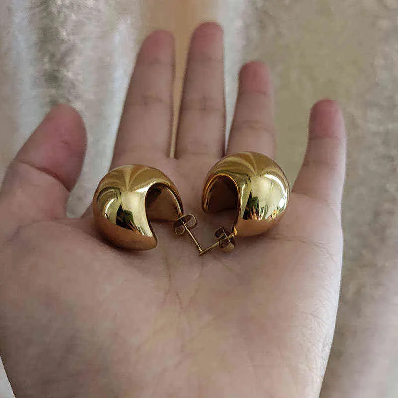 Demi-lune sphère épaisse épaisse or boucle d'oreille en acier inoxydable pour les femmes chic vintage vide boucle d'oreille légère 220108