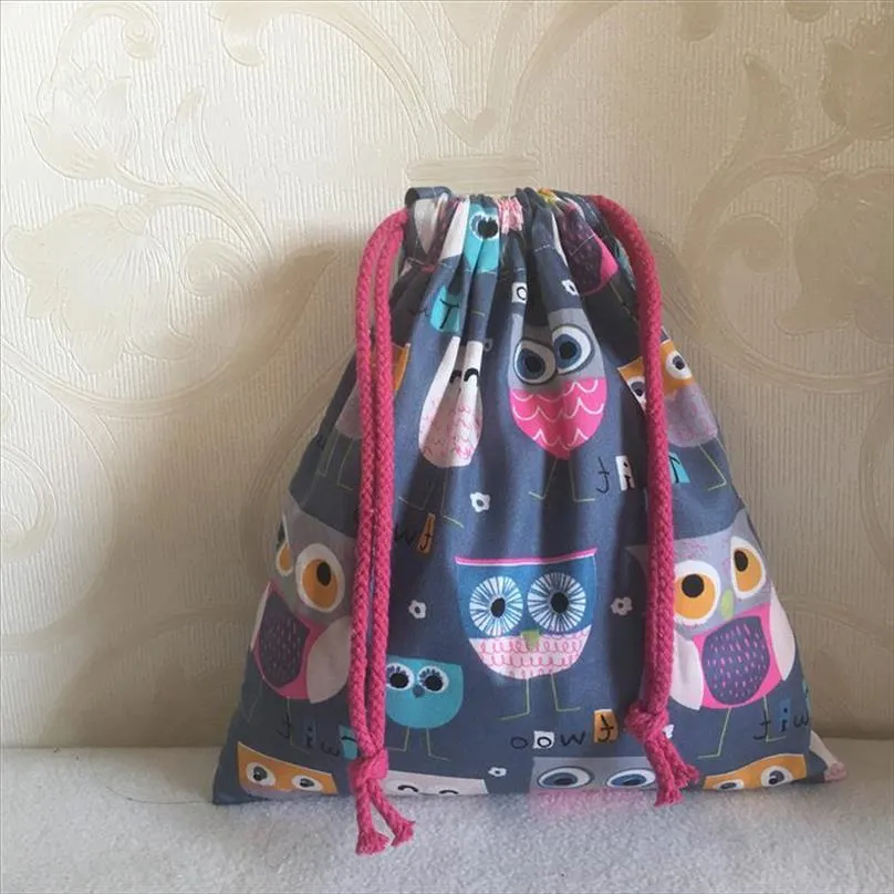 YILE Bag Fabric Twill Purpose Pouch Cosmetic Drawstring Gift Cotton Base Party Handmade BagPrint Cup Owls Gray Multi N630d Rvekf305g