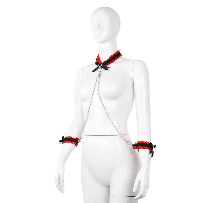 NXY Yetişkin Oyuncaklar Ürünleri Siyah ve Kırmızı Yay Boyun Kapak Casual Clap Körü Körüne Bağlama El Flört Takım Elbise 220304