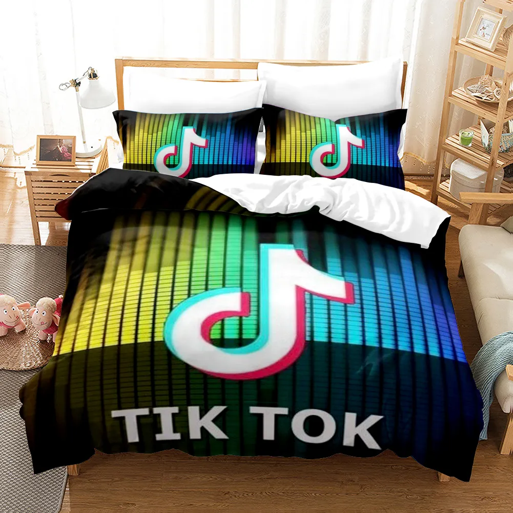 Populor App Tiktok Pattern Dovet Wover with Pillow Cover Bedding Set Single Twin Comple Comple Complete Size for Bedroom Decor T202938