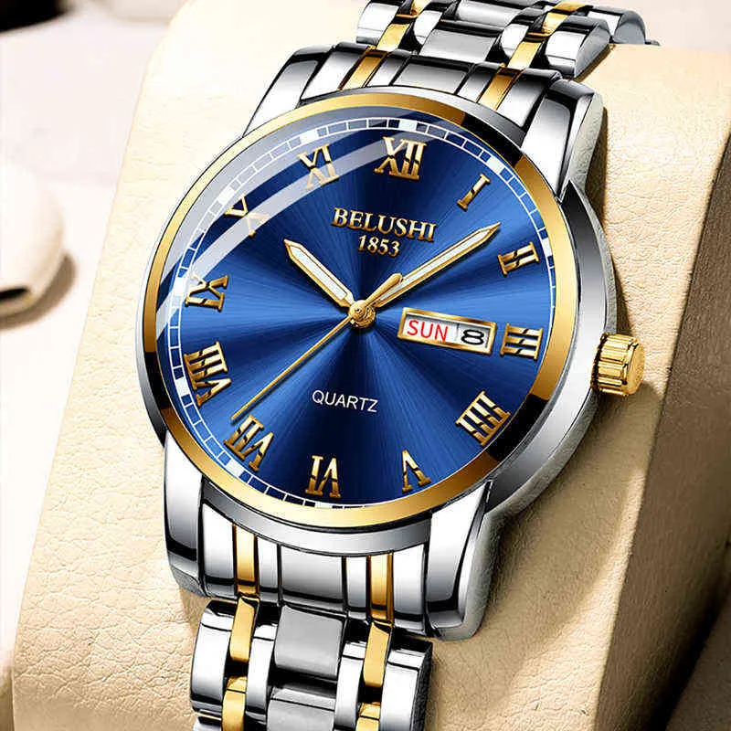 Belushi Top Brand Watch Men rostfritt stål Business Date Clock Waterproof Luminous Es Herr Luxury Sport Quartz Wrist 220117280P