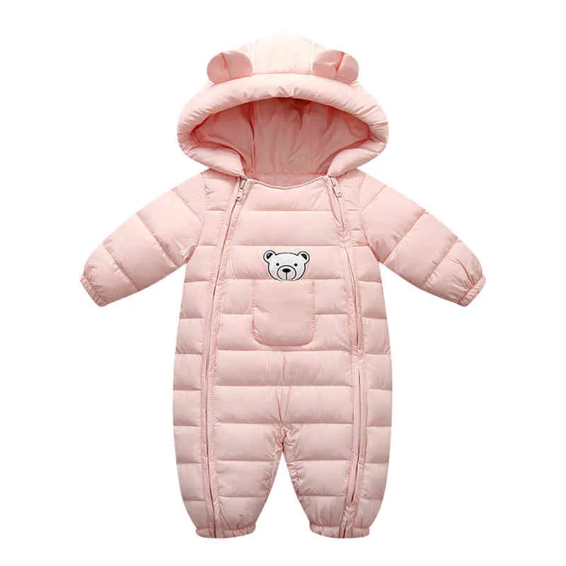 Gruby Ciepły Wiatroszczelny Płaszcz Toddler Dziewczynek Chłopcy Z Kapturem Outdoor Romper Kombinezon Kurtka Snowuit Odzież 211229