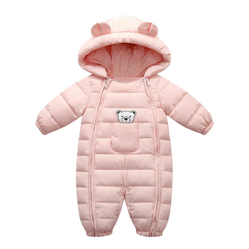두꺼운 따뜻한 방풍 코트 유아 아기 소녀 소년 후드가 야외 Romper Jumpsuit 재킷 Snowsuit 의류 211229