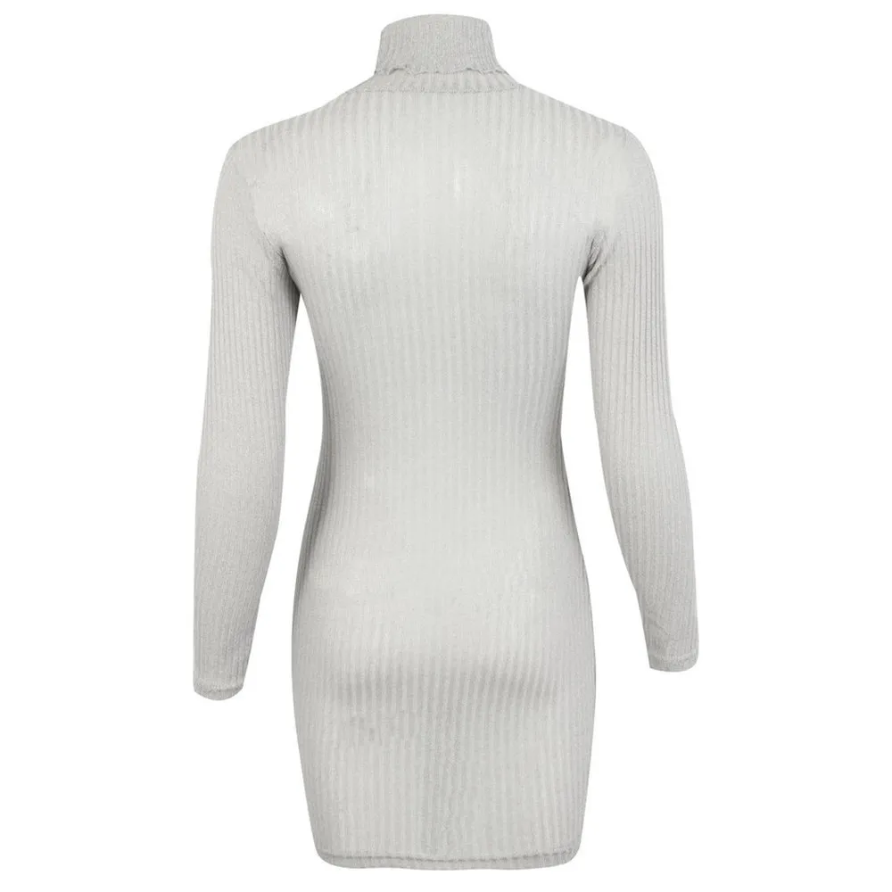 Herbst Winter Warm Langarm Frauen Strickpullover Kleid Weiß Rollkragenpullover Pullover Jumper Weibliche Kleidung ##5 201111