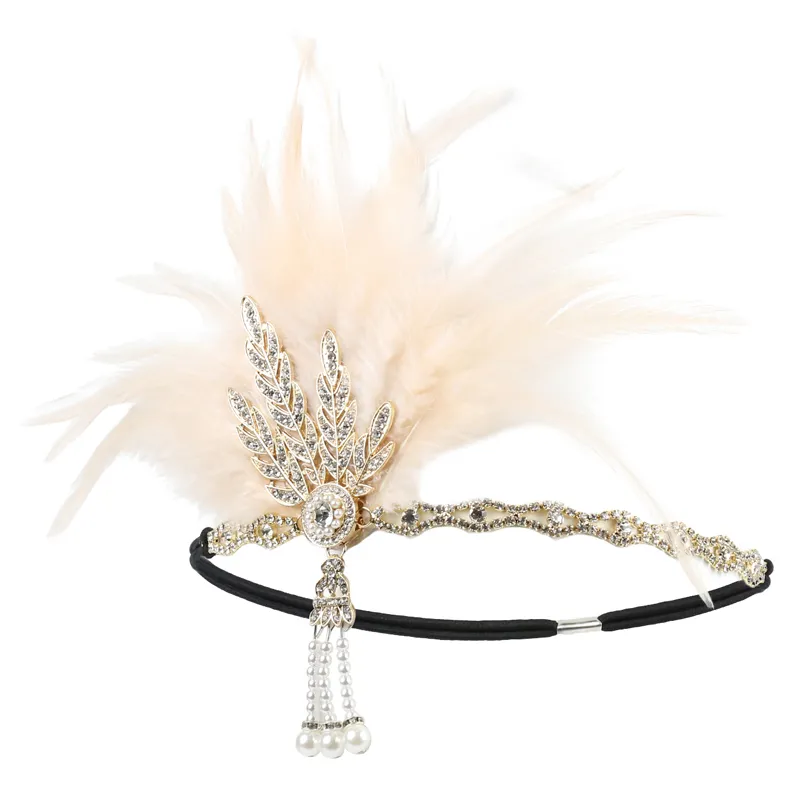 1920er-Jahre-Flapper-Stirnband mit Feder-Kopfbedeckung, brüllender 20er-Jahre-Great-Gatsby-inspirierter Blatt-Medaillon-Perlen-Haarschmuck für Damen 220224846527366658