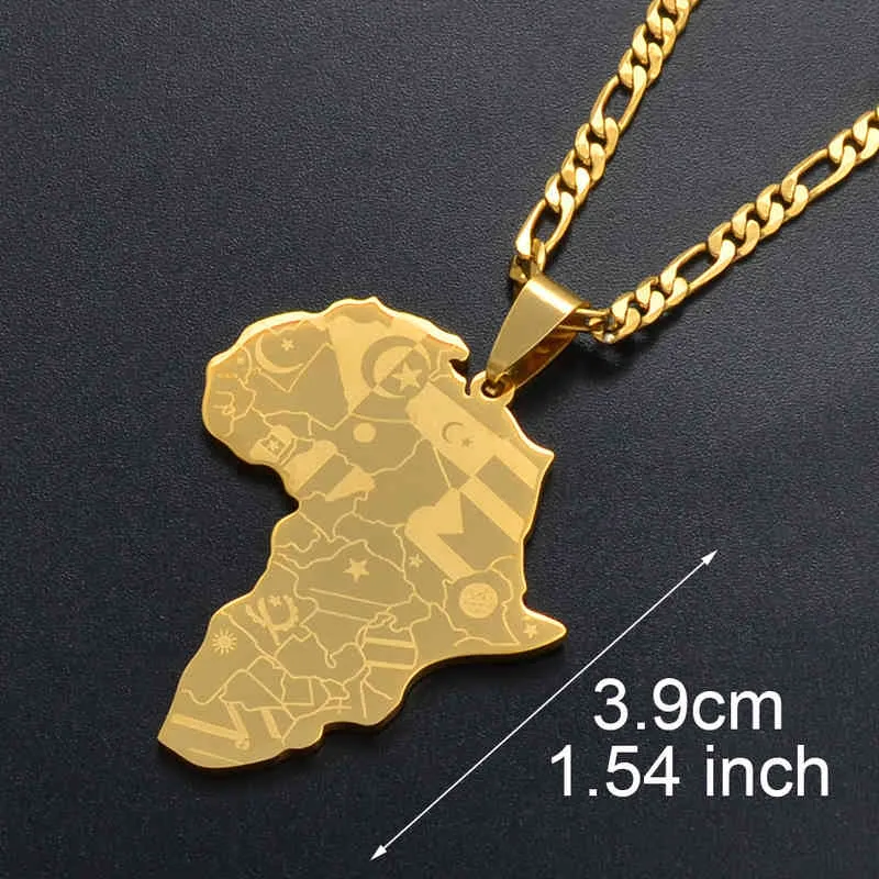 Anniyo Silver Color gold Color Africa Map with Flag Pendant Chain Necklaces African Maps Jewelry for Women Men #035321p330O