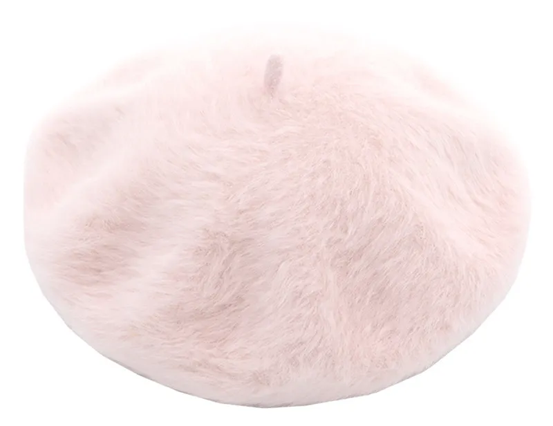 Doubchow Womens Rabbit Fur Frent Style Beret Hat Beanie Cap Winter Warm Teenagers Girl