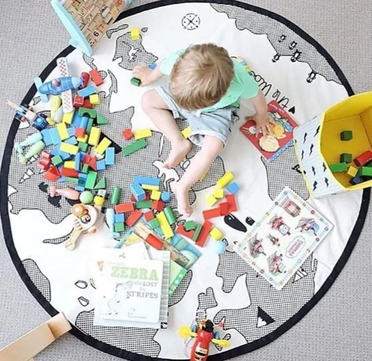 Tappeto rotondo in cotone il gioco del bambino e il gattonare Diametro 135 cm Tappeti con stampa mappa del mondo Soggiorno bambini Y200416