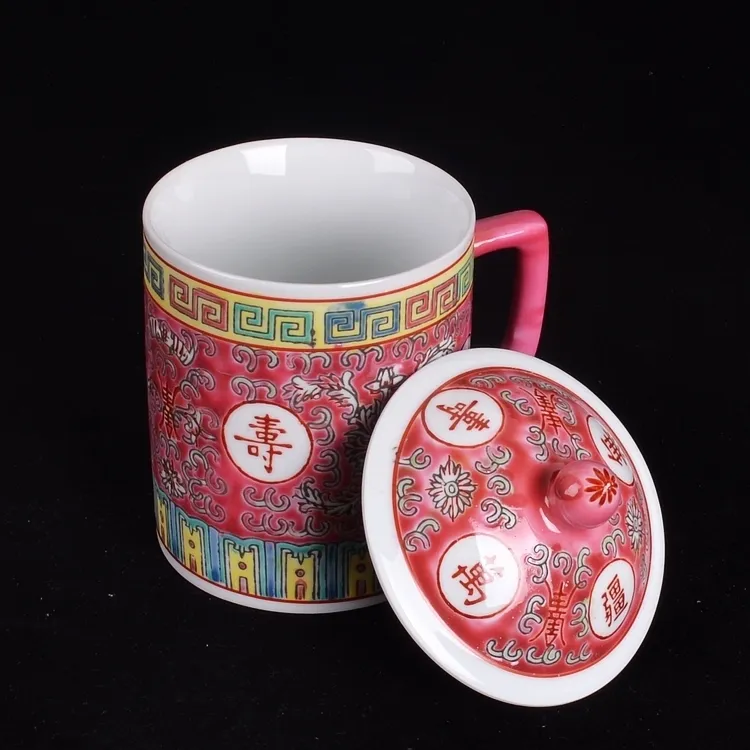 Traditionele Chinese Jingdezhen thee beker met deksel keramische porselein koffiemok drinkware 300ml T200506