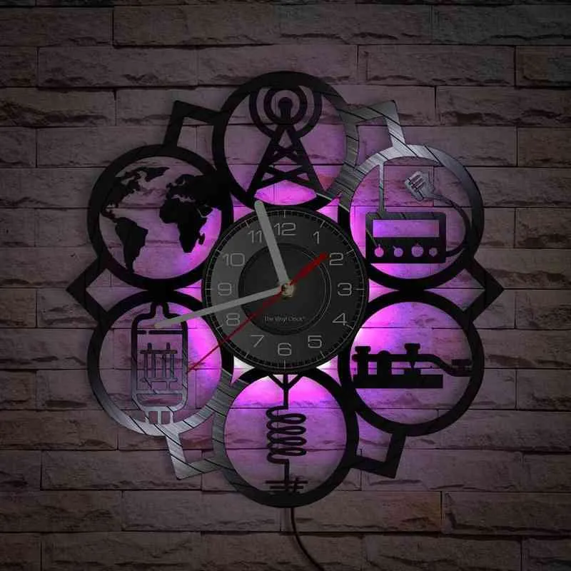 Radio Amateur Satellite Inspiré Disque Vinyle Horloge Murale Passionnés De L'espace Décor À La Maison Montres Astronomie Disque Vinyle Artisanat Art H1230