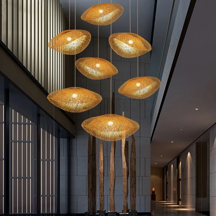 현대식 대나무 LED 펜던트 조명 아시아 목재 펜던트 램프 거실 식당 EL 레스토랑 주방 실내 데코 매달이 램프 298T