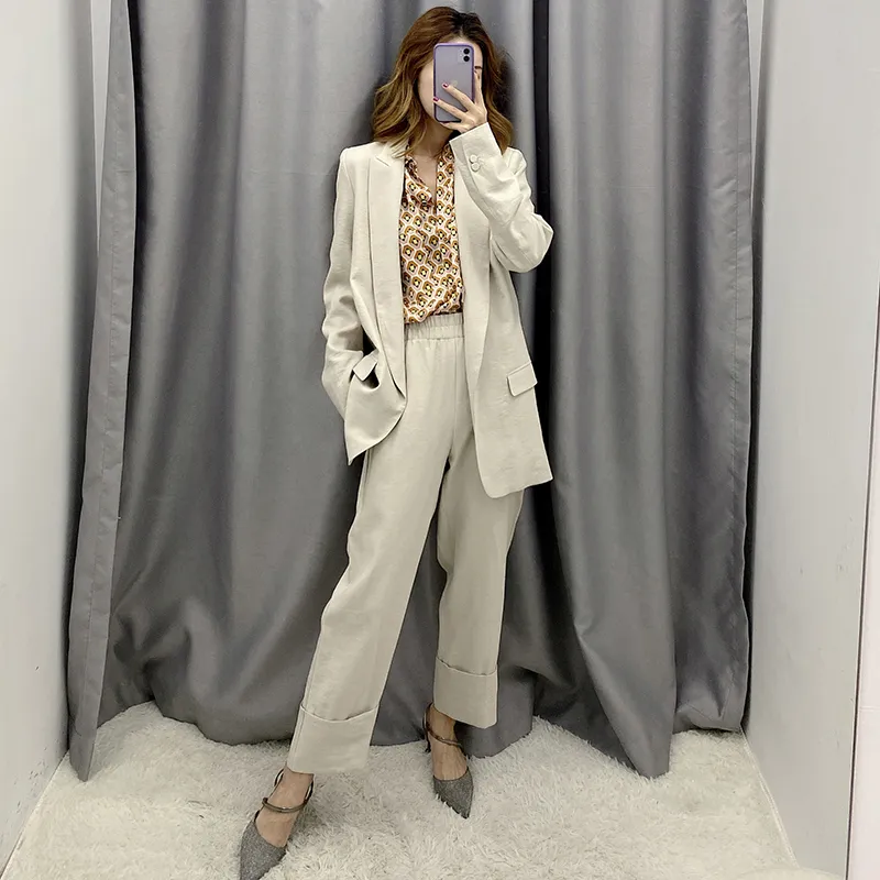 Aachoae Solid Casual Büro Blazer Frauen Langarm Arbeitskleidung Anzug Jacke Blazer Kerbkragen Taschen Outwear Mantel 201102