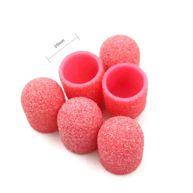 50 stks 10 * 15mm Plastic Base Pink Sanding Caps met Grip Pedicure Care Polijsten Zandblok Booraccessoires Voet Cuticle Tool 220209